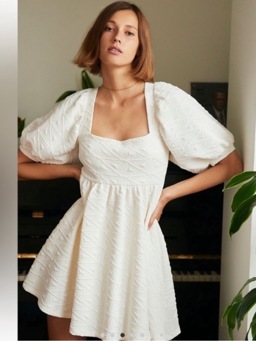 Free People Violet Puff Sleeve Babydoll Mini Dress in Ivory